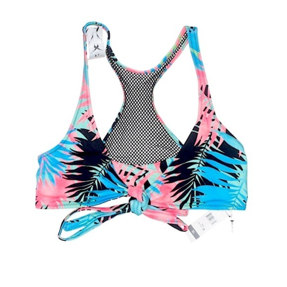 NWT Sundazed XL blue‎ pink convertible tropical mesh racer back bikini swim top